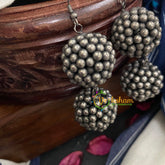 Oxidized German Silver Round Ear Drops -S402